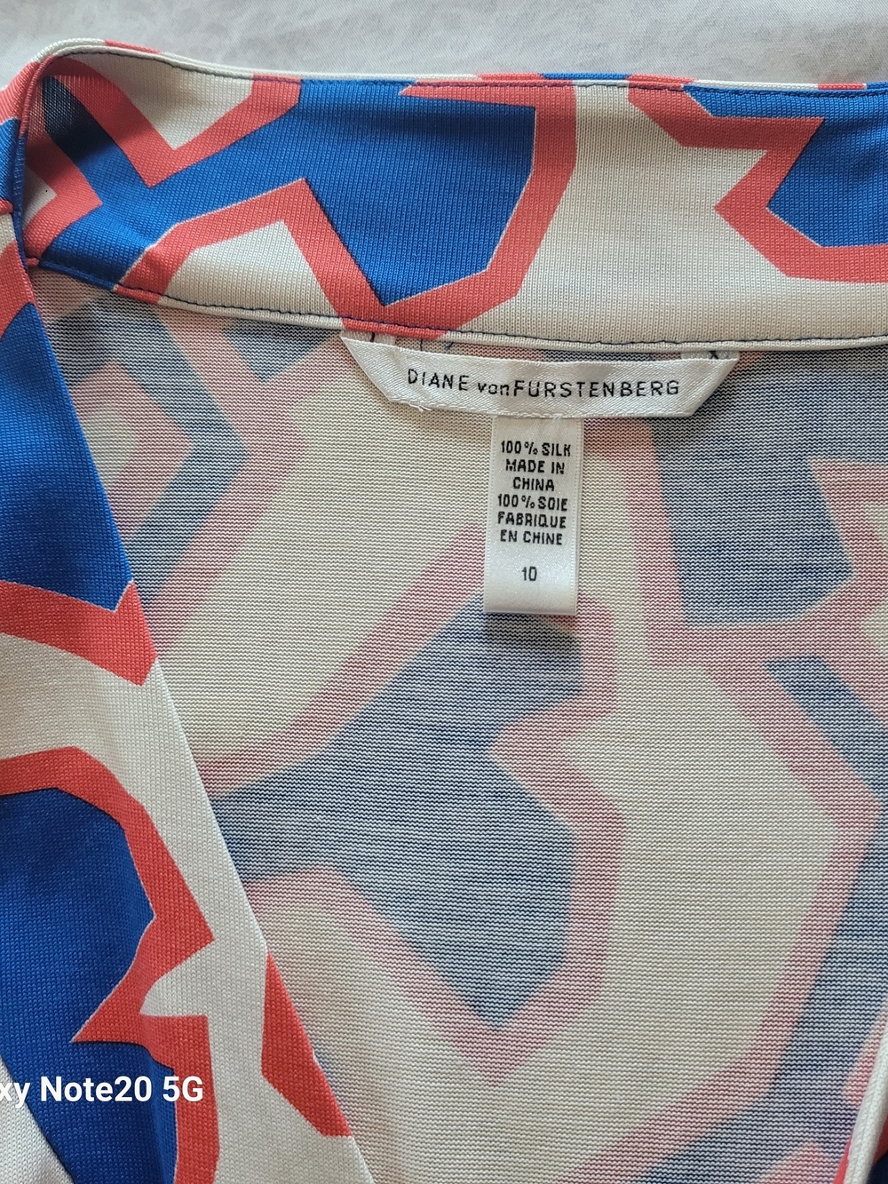 Diane Von Furstenberg Geometric Wrap Dress in Blue, Coral and Cream - Picture 4 of 4